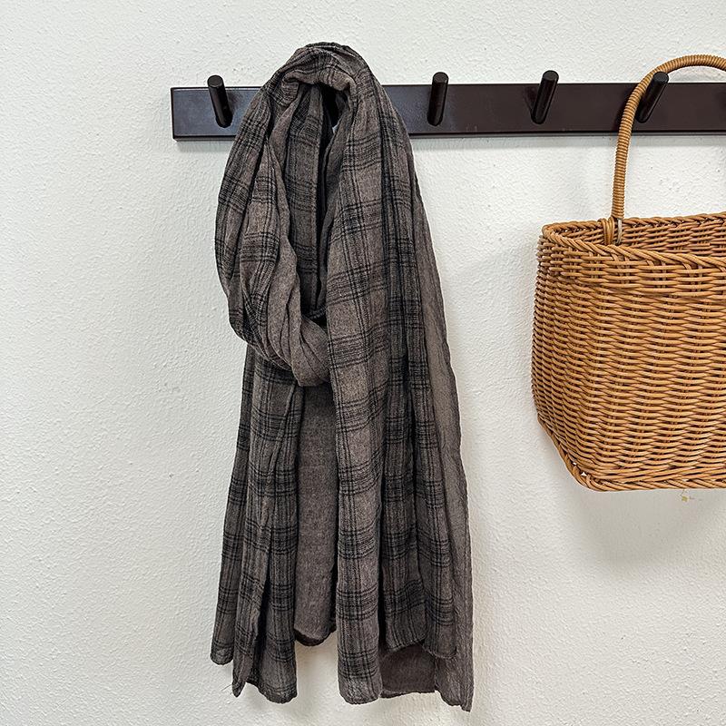 Scarf for Women Spring and Autumn Linen Plaid Scarf Enlarged Thin Long Shawl Autumn and Winter