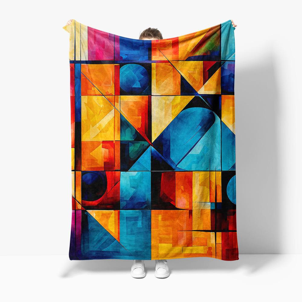 Abstract Geometric Canvas Throw Blanket - Modern Art Sofa Bed Decorative Quilt for Living Room Bedroom 75x90cm
