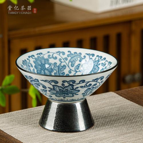 Blue and White Porcelain Ceramic Plate Dessert Plate Tall Fruit Tray Ice Cream Bowl Home Living Trinket Dish Kitchen Tableware