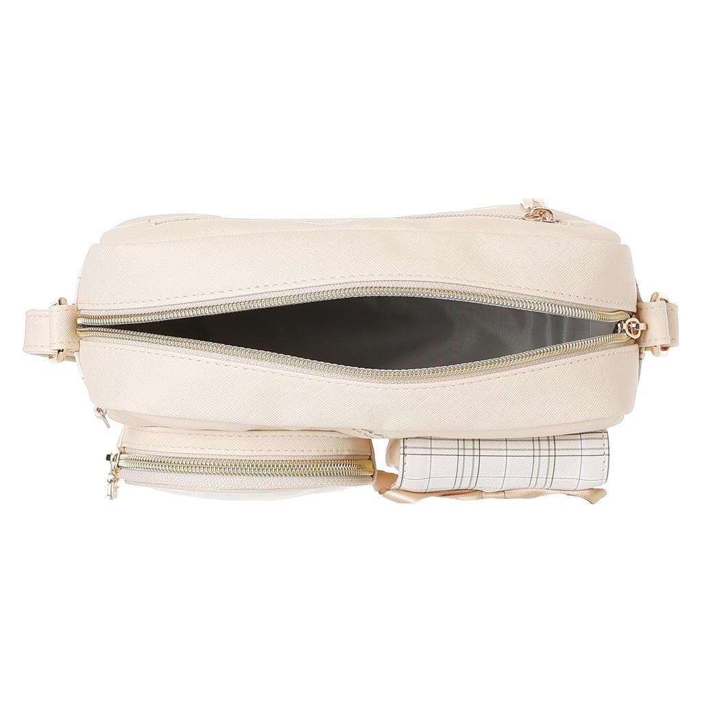 Sanrio Characters Checkered Shoulder Bag with Plush Toy, 16 x 22 x 7.5cm, Synthetic Leather (Pochacco)