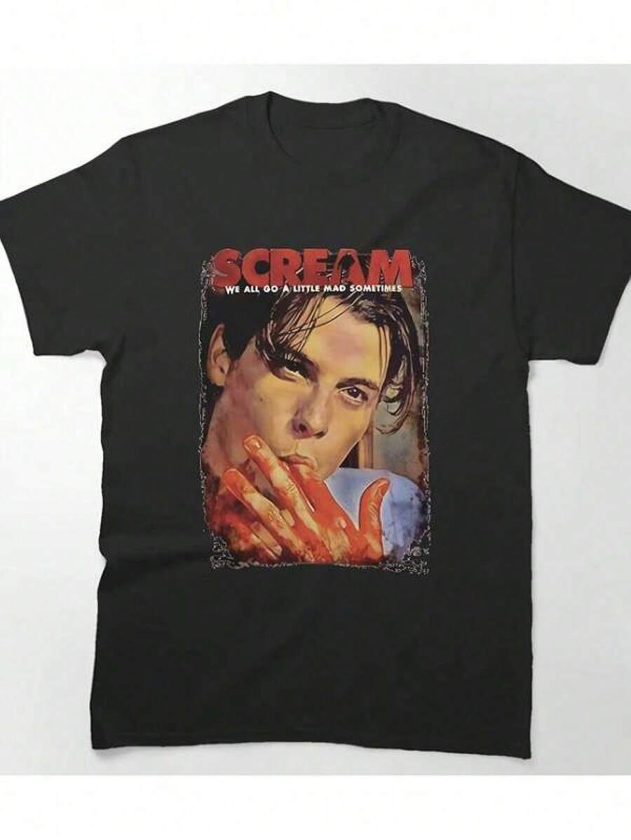 

Unique Print Casual T-Shirt Men Size Scream Graphic T-Shirt For Men Women Black Casual Short Sleeve S разноцветный