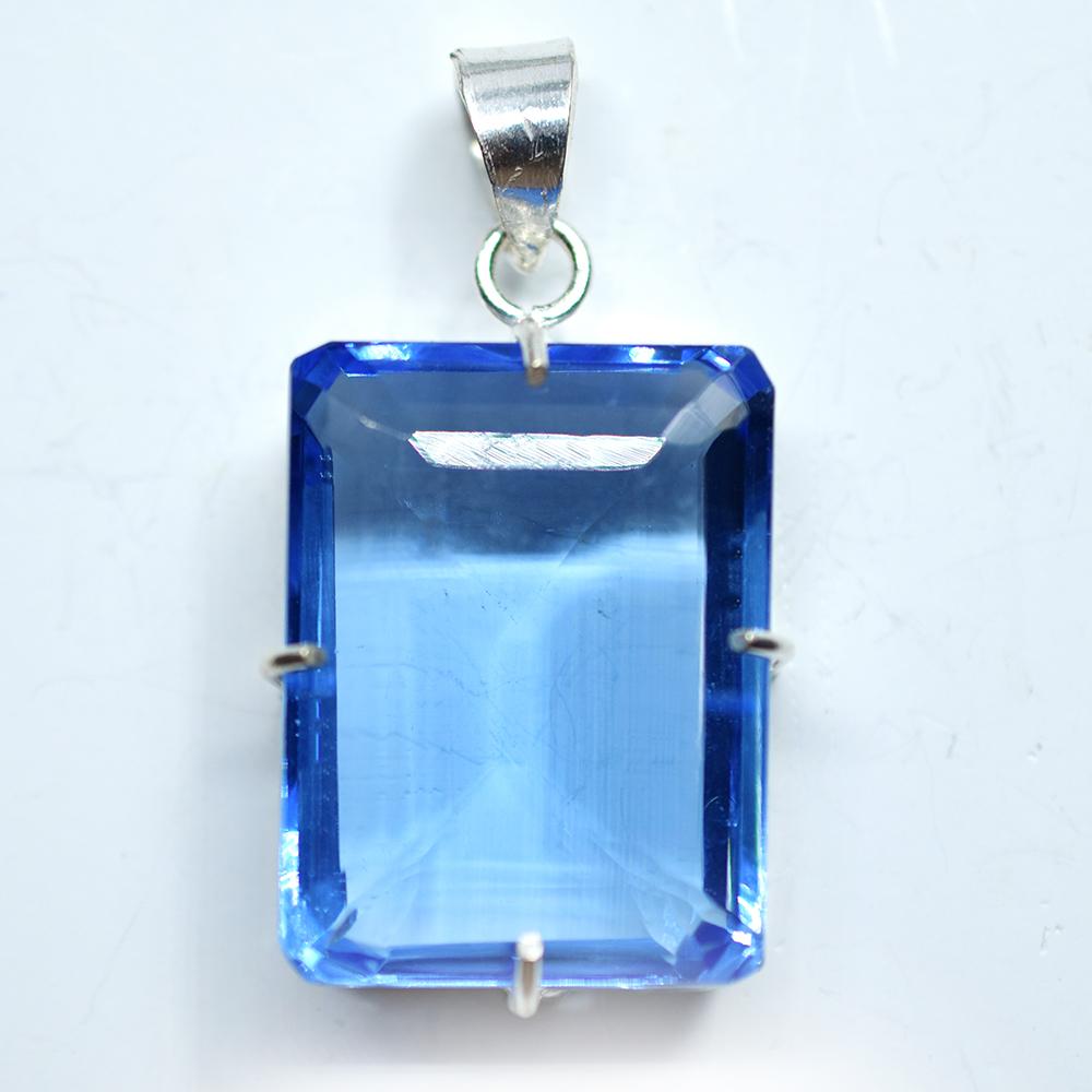 

Certified 925 Sterling Silver Natural Pendant Topaz Emerald 100 Ct Blue Gemstone my-377-k