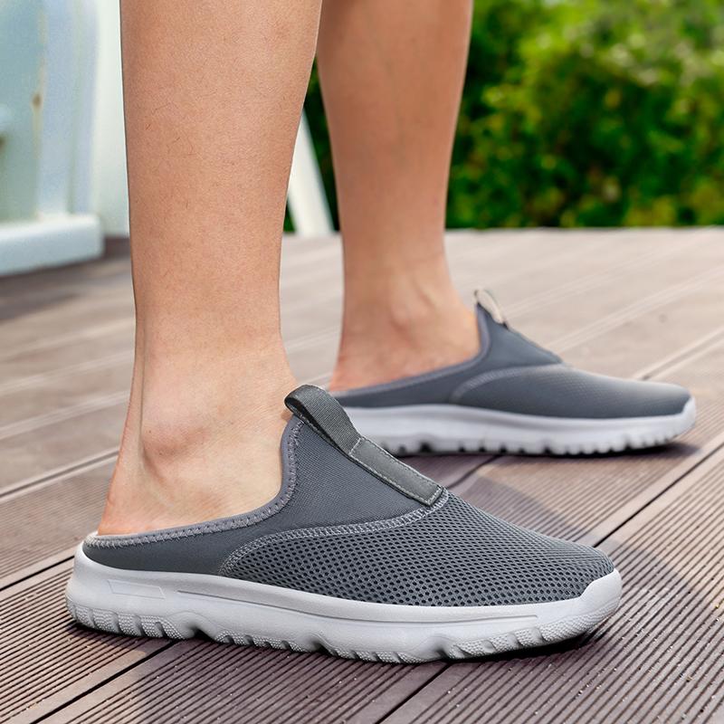 36-46 Unisex Slippers Men's Half Slippers Mesh Meter-breathable Men's Black Mueller Shoes