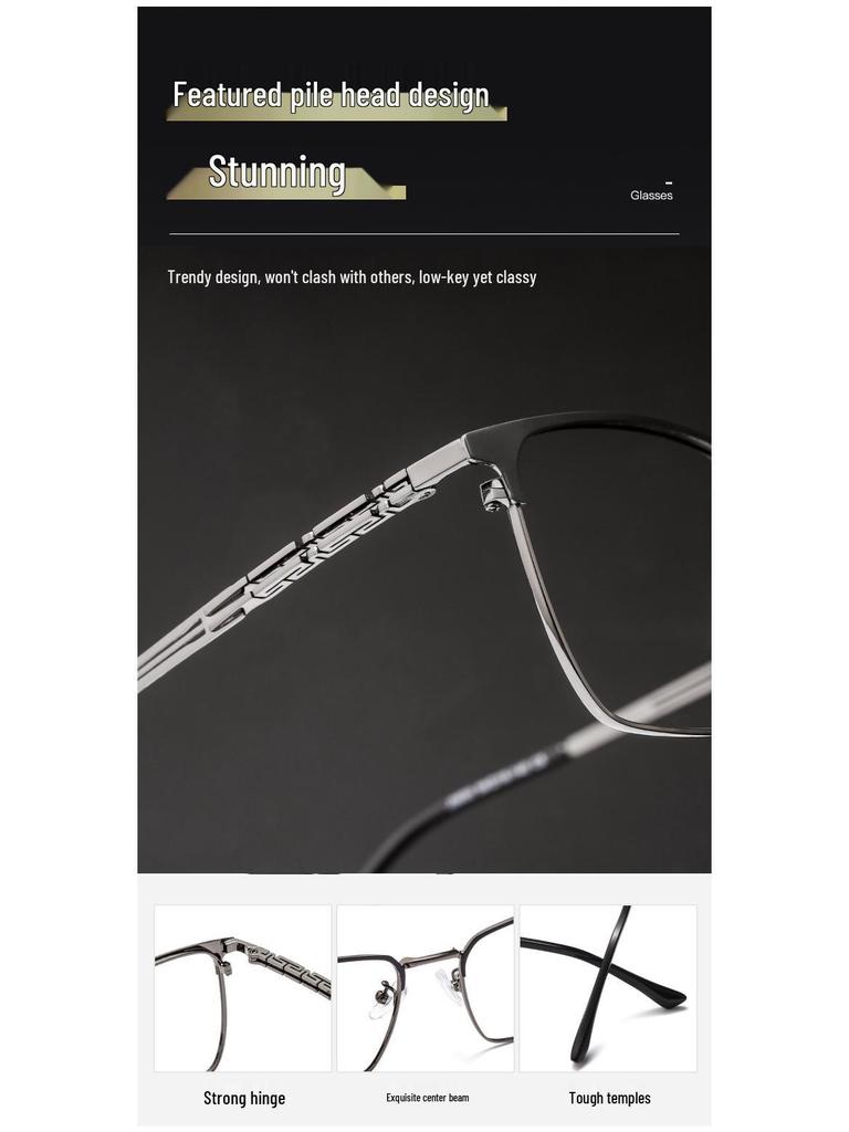 3830J Retro Square Full-Rim Metal Eyeglass Frame, Two-Color Super Light for Large Faces