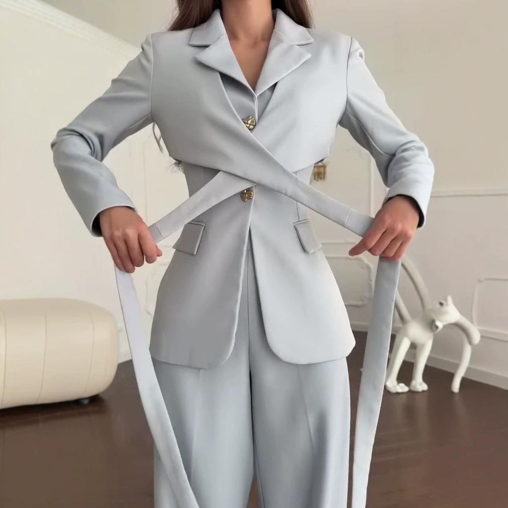 Spring and autumn new European and American Amazon cross-border long-sleeved suit waist shirt straight trousers suit