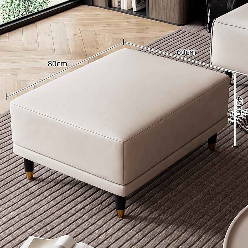Faux Leather Ottoman Stool with Solid Wood Base, Modern Footrest for Living Room, Adjustable Padded Step Stool Shoe Bench