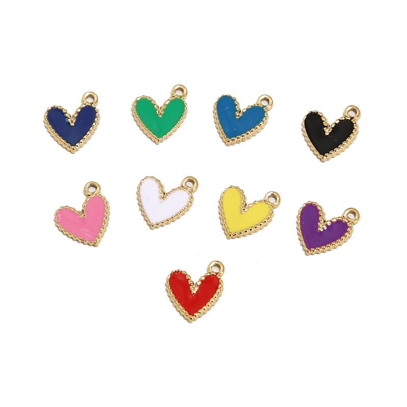 10pcs Gold Plated 10*12mm Stainless Steel Charm Enamel Heart Pendants Mixed Accessories For DIY Necklaces Making Findings