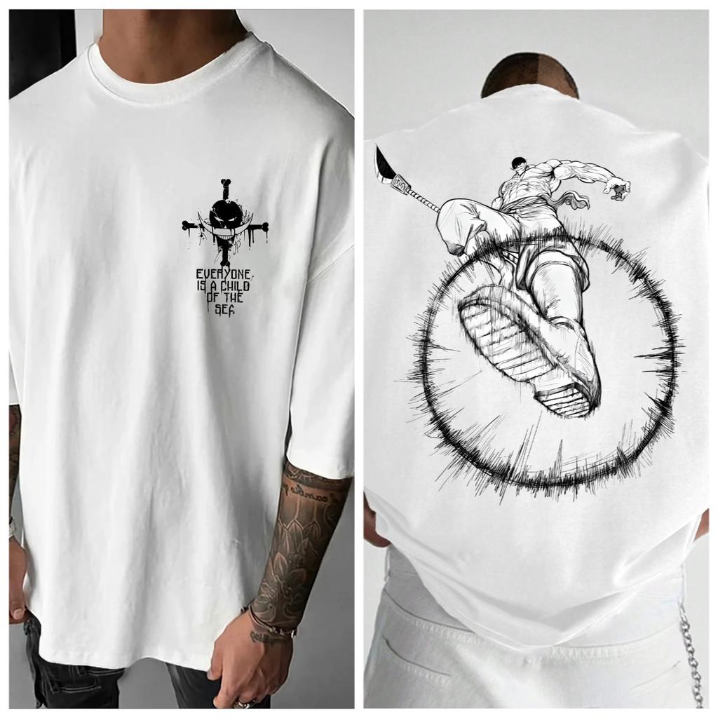 ONE PIECE Derivati Animazione Maglietta a Maniche Corte Stampata Barbanera Uomo e Donna Moda Estiva 2025 Top Casual in Cotone