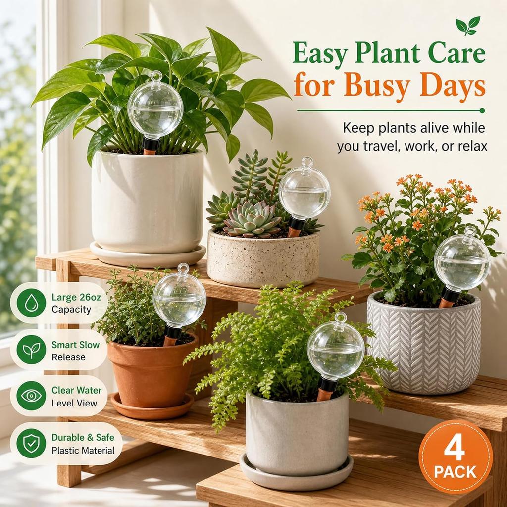 Self Watering Globes for Plants 6 Pack - 750ml Large Capacity Automatic Slow Release Plant Waterer Bulbs for Indoor Outdoor Potted Plants, Vacation P