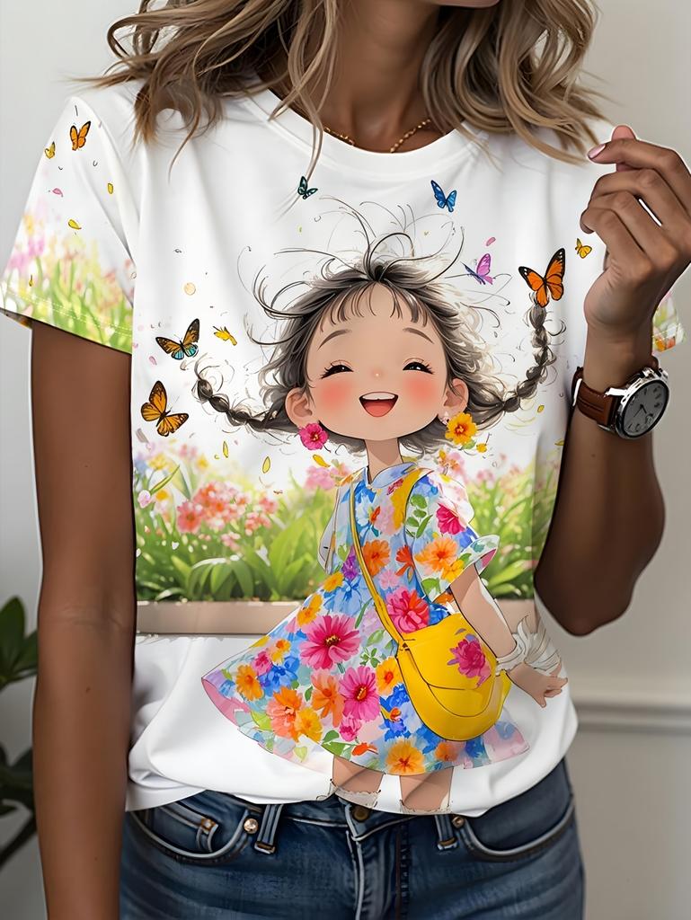 Women’s Summer Printed Short Sleeves T-Shirts Personalized Girl Graphic Casual Trend Clothing Tees Tops Vacation Woman Clothes