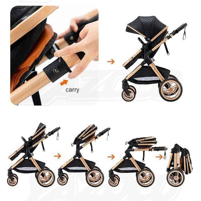 Poussette 3 en 1 Bébé Combinée Siège-Auto Nacelle Trio Réversible Réglable Haute Qualité Roues increvables Canne.KAKI