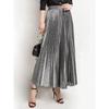 Spring, Summer, Autumn Pleated Skirt Long Skirt Fashion Plus Size High Waist Big Swing Gold and Silver Women's Beach Skirt Bright Silk Skirt