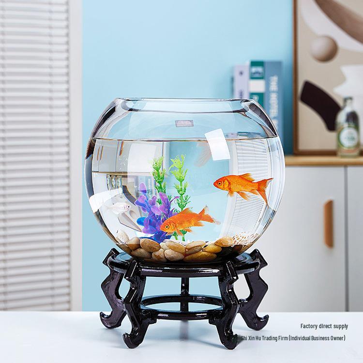 Transparent Round Glass Fish Tank for Office or Living Room - Small Desktop Aquarium for Goldfish or Turtles
