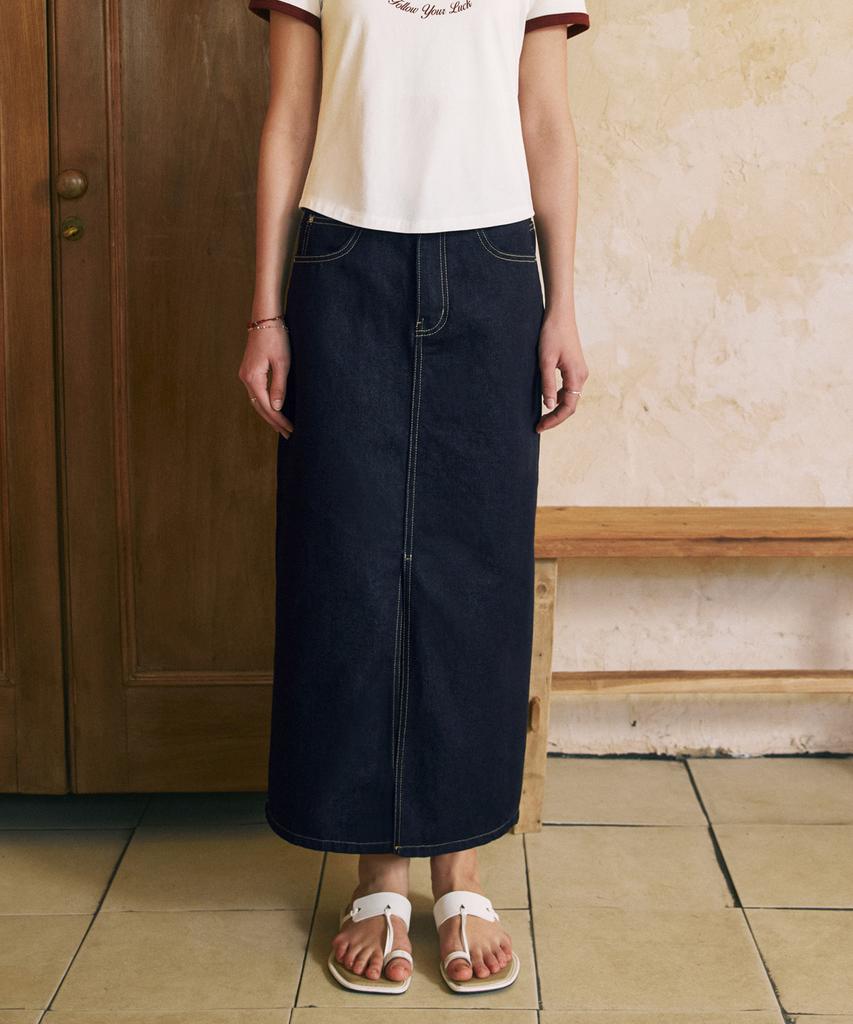 ZEROSTREET Slit Denim Long Skirt / Deep Indigo