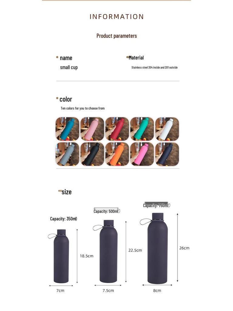 750ml Frosted Stainless Steel Sports Thermos Bottle with Narrow Mouth