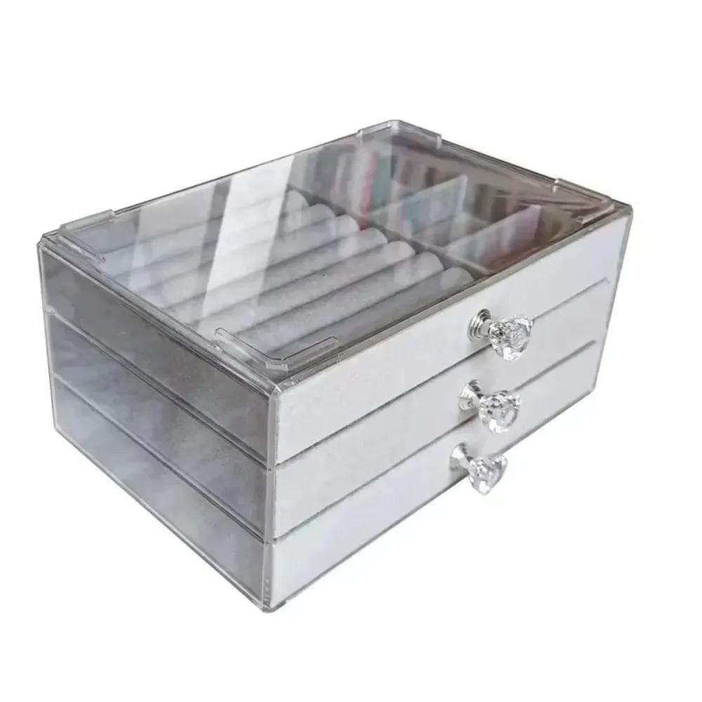 Three-drawer large capacity velvet earrings bracelet ring jewelry organizer dust oxidation jewelry box desktop models