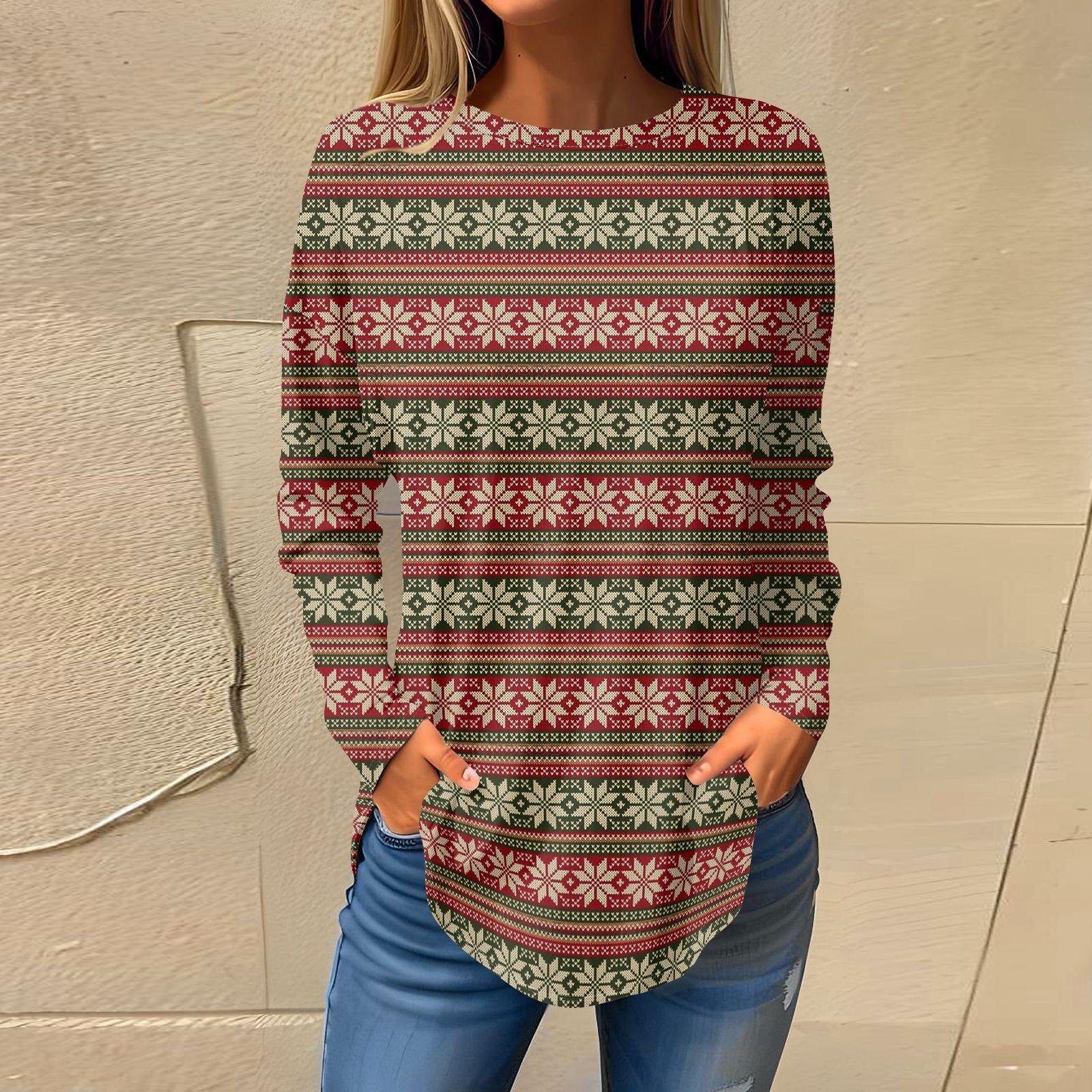 

Футболки для женщин, осенние повседневные рубашки с длинным рукавом, толстовки с винтажным графическим принтом, топы, пуловеры, рождественские XXL верблюд