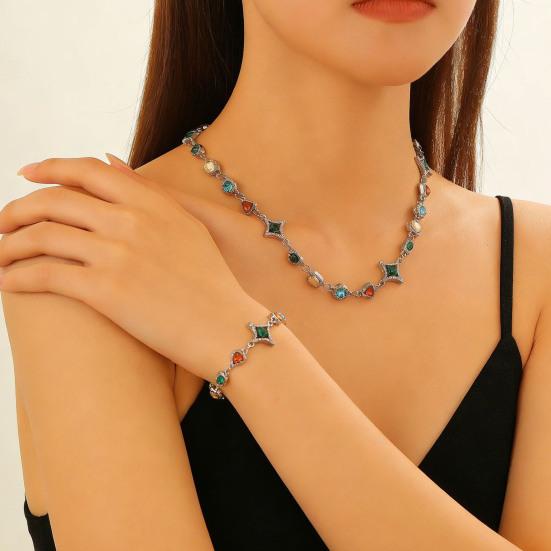 Colorful Faux Gem Necklace Women Retro Necklace Bracelet Sparkling Rhinestone Necklace for Jewelry Gift Parties Dating Weddings