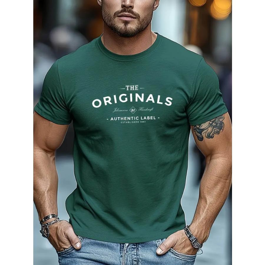 Herr 100% Polyester Sommar Casual T-shirt - Mjukt Andningsbart Rundhalsad Kortärmad Tee med "The Originals" Tryck