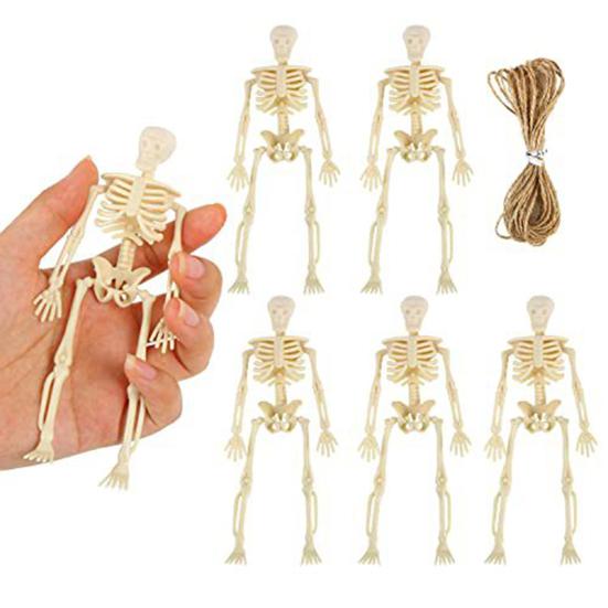 10 Pcs Mini Skeleton Figurine Decoration 6" Posable Human Bone Statue Plastic Skull Prop for Halloween Home Haunted House Party Favors