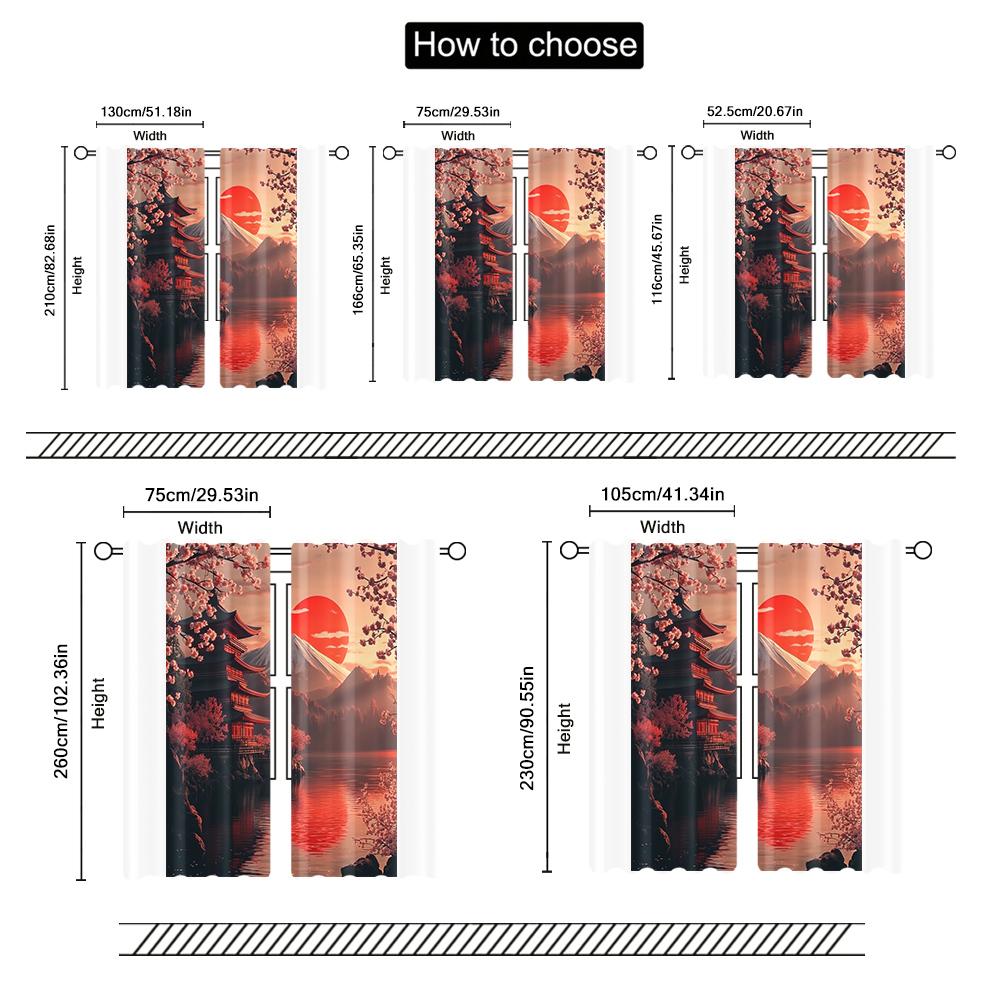 2pc    Window Treatment Curtains Elegant Japanese Landscape Versatile Polyester Fabric  Without Electricity Summer Party