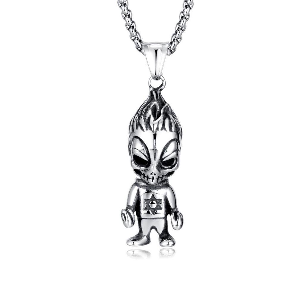 2024 Retro Skull Titanium Steel Pendant Necklace for Men - European American Style Half Face Stainless Steel Jewelry