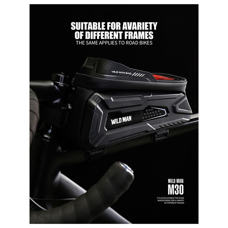 Classy-WILD MAN Waterproof Bicycle Front Bag With Touch Screen Phone Holder Mountain Bike Front Bag Black+Red