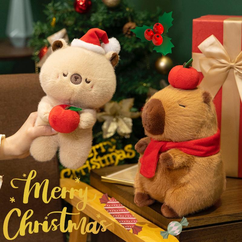 24cm Cute New Christmas Capybara Plush Doll Pillow Cos Tree Apple Santa Claus Capybara Plush Toy Home Decor Gift For Children