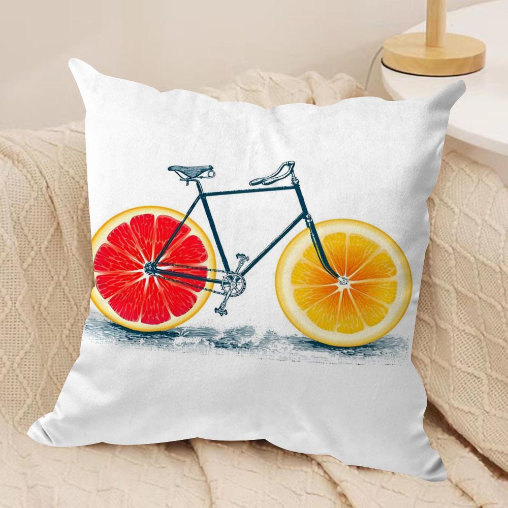 Fruit Orange Lemon Bicycle Cushion Cover Silky Short Plush Double-Sided Printed Pillow Case for Sofa All Seasons Home Decor Gift