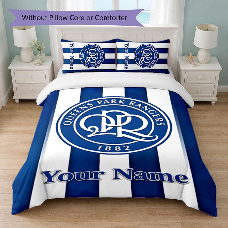 Queens Park Rangers FC Set Biancheria da Letto con Testo Nome Personalizzato 1 Copripiumino+2 Federe Logo Calcio Regalo Personalizzato per Occasione Speciale Decorazione Camera da Letto