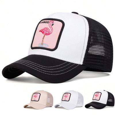 Boné de beisebol bordado de flamingo de verão unissex chapéus de malha respirável moda hip hop boné de rede bonés de golfe presente