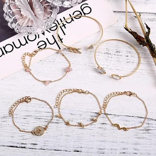 Latest Stylish Multilayer Gold Plated Bangle Bracelet for Women and Girls Set of 6