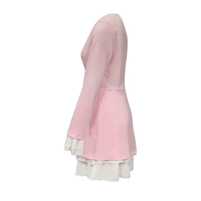 GMXIA Moda dama toamna iarna imprimeu culoare uni maneca lunga cu decolteu in V talie inalta rochii casual