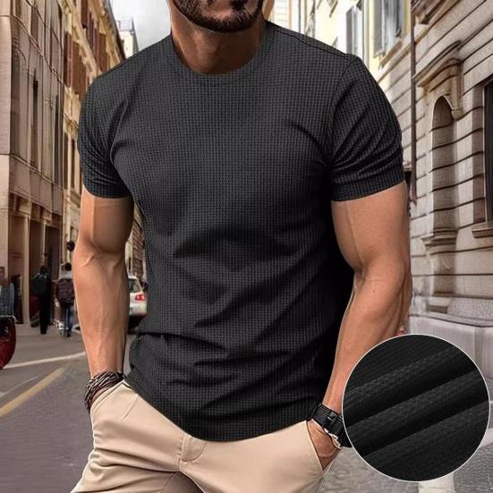 

Летний мужской топ Slim Fit с круглым вырезом и коротким рукавом, однотонный эластичный пуловер из ледяного шелка средней длины M королевский синий