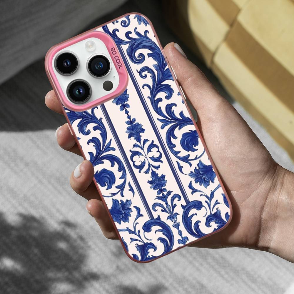 Blue White Porcelain Pattern Phone Case For iPhone 16,15,14,17,13,12,11,Mini,Pro,SE,XS,MAX Pink Matte Silicone Cover