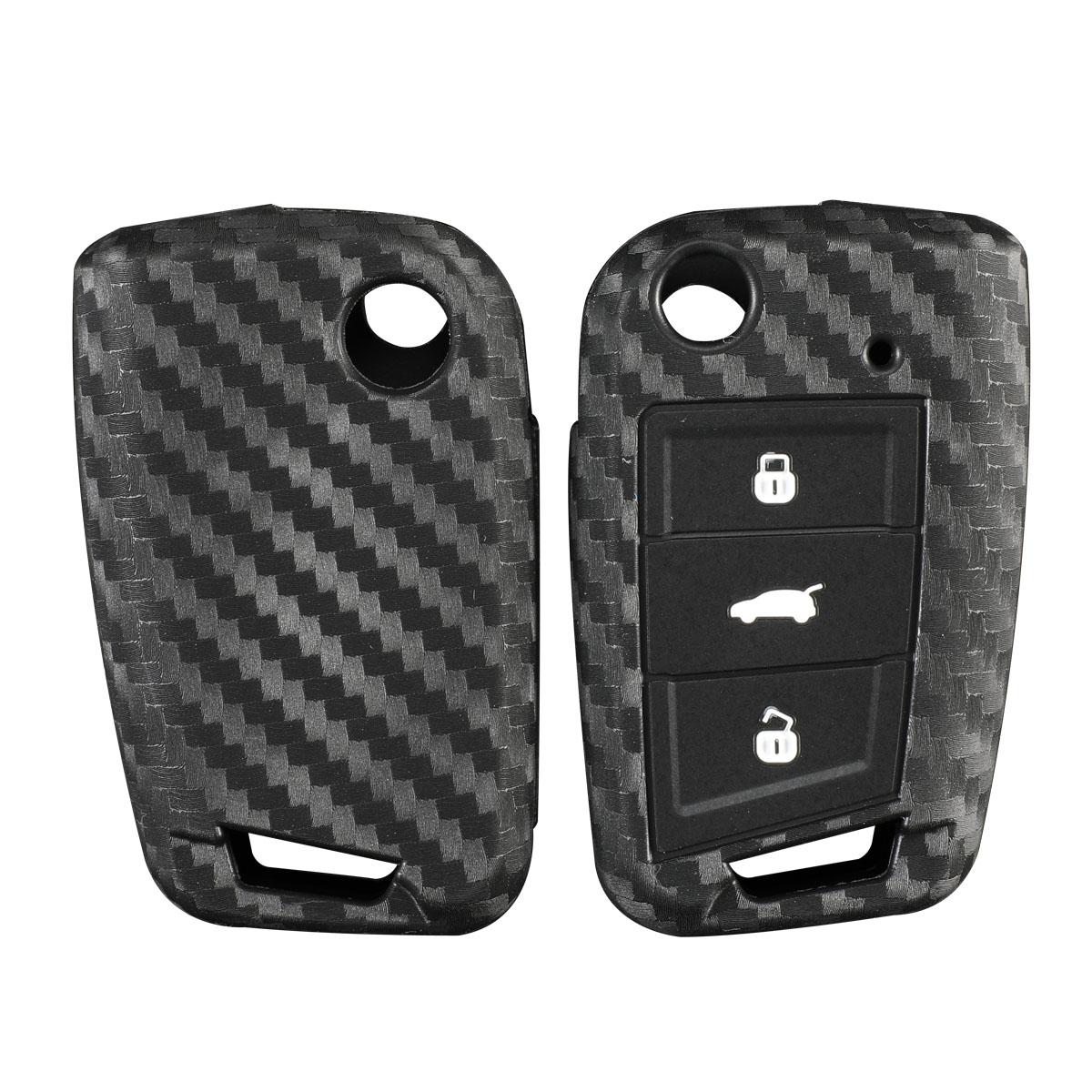 

Чехол для ключа из углеродного силикона jingyuqin для VW Polo Golf 7 Tiguan для Skoda Octavia Kodiaq Karoq для SEAT Ateca Leon Ibiza светло-голубой