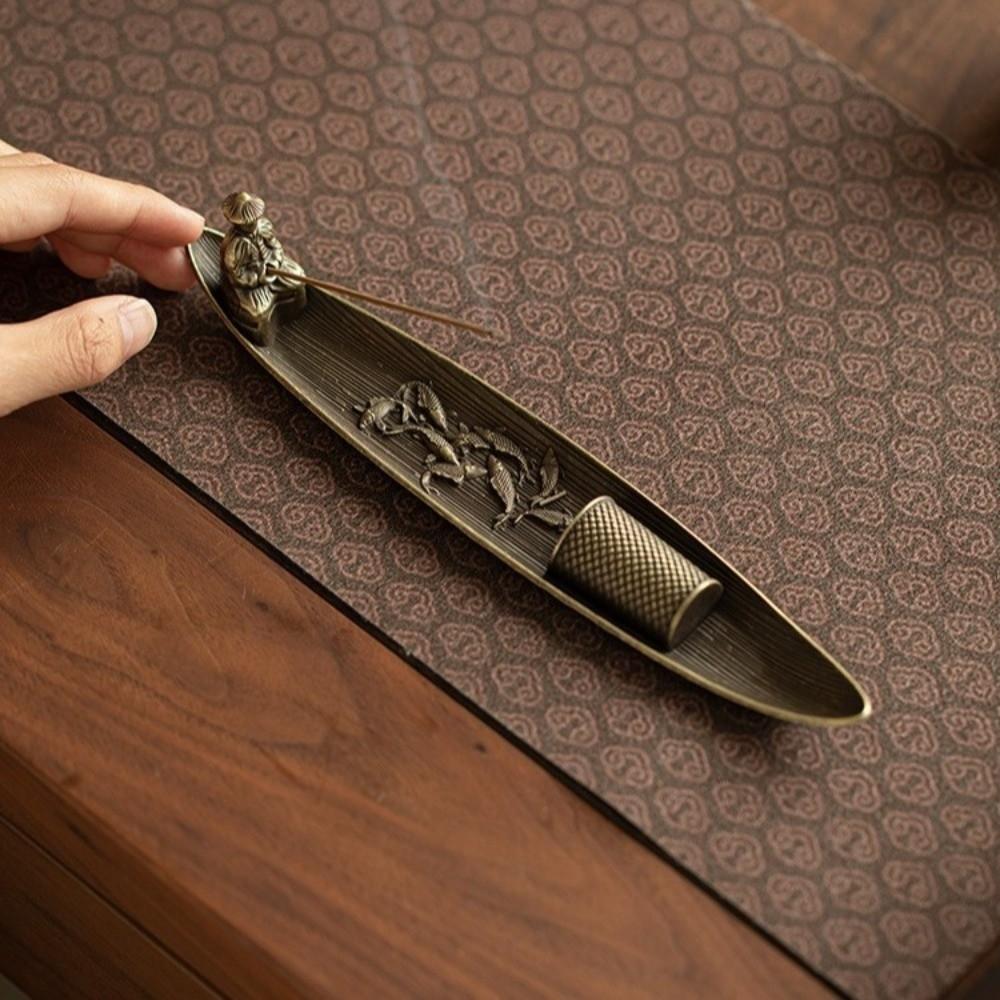 Unique Boat Shape Incense Holder Old Men Fishing Metal Incense Burner Zen Style Sturdy Incense Stick Burner Tea Room