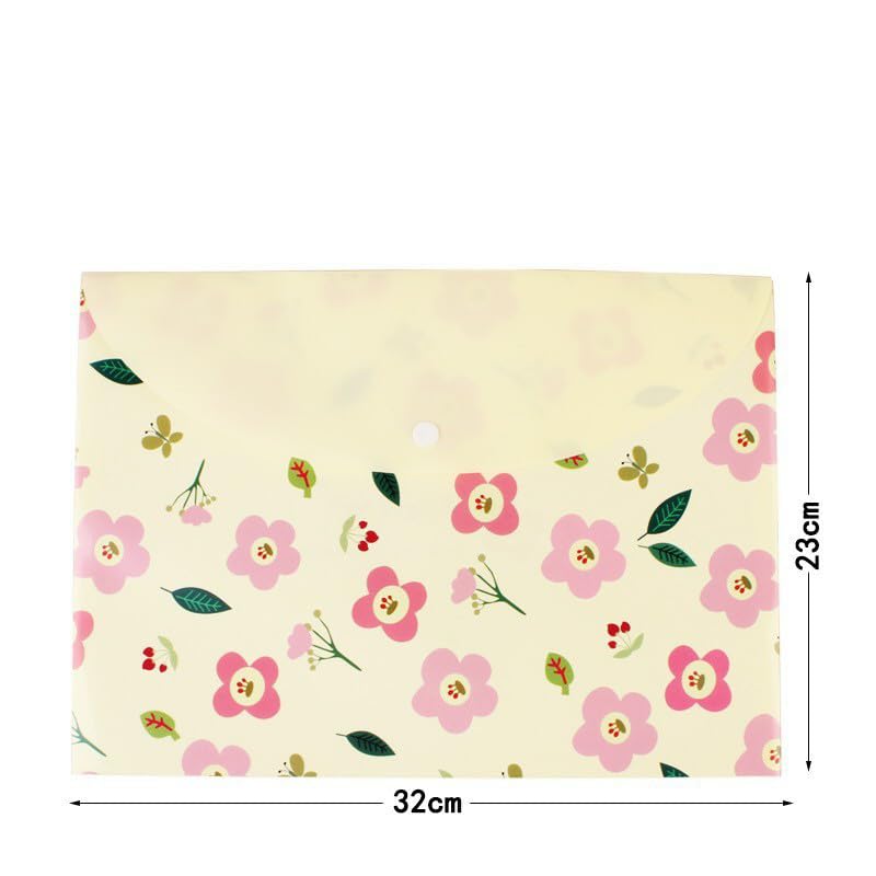 lulubelle Clear Button Set of Color Capybara and Floral Waterproof Convenient for Document Home Storage Stationery of 4 Floral File, A4, Closure,