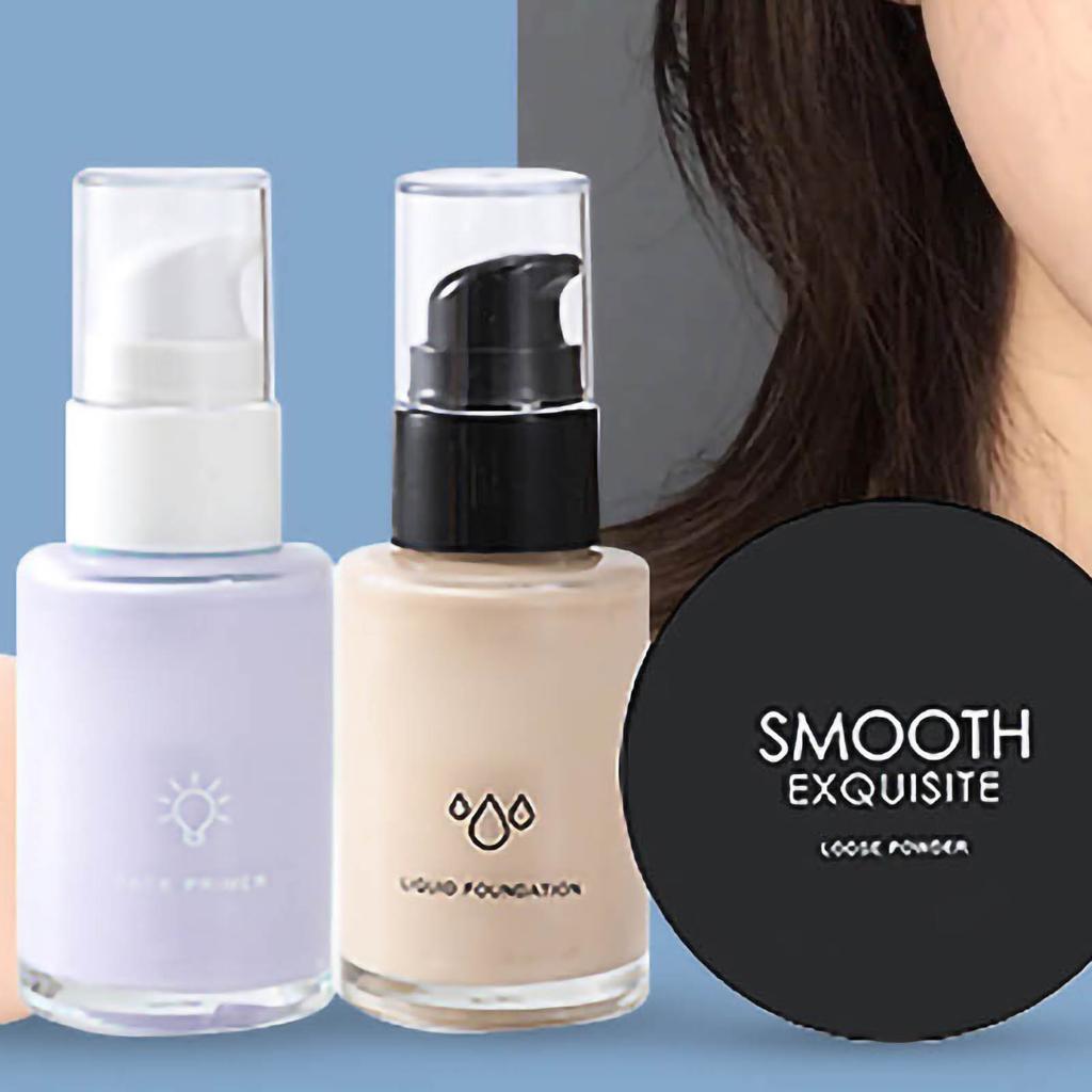 Loose Powder Set BB Cream Foundation Loose Powder Beauty Egg Moisturizing Full Coverage Concealer for Makeup Purple