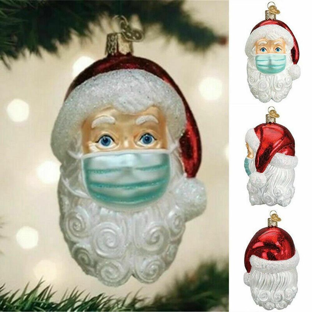 Christmas Tree Ornaments 2020 Santa Wearing Mask Hanging Decor Creative