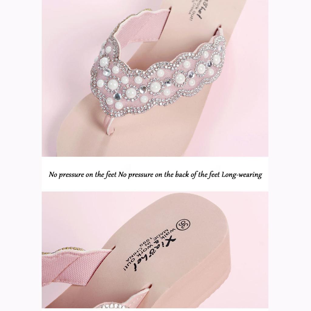 Damen Flip-Flops Gehobene Stollen H Dicke Sohle Weiche Sohle Baeta Rutschfest Strand Outdoor Hausschuhe Gummi EVA Material Flip-Flops