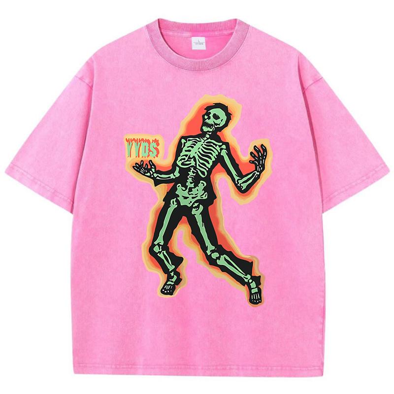 Skeleton Is Always Yyds Print Tee Shirt Male Street Trendy Short Sleeve Fashion Summer Clothing Loose Breathable T-Shirts