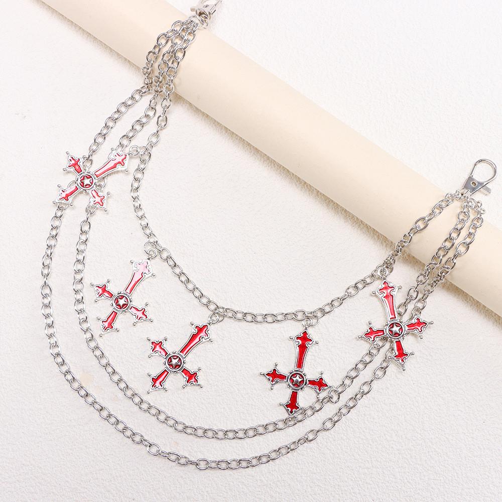 Hip Hop Cross Pendant Metal Chain For Men With Multilayer Style