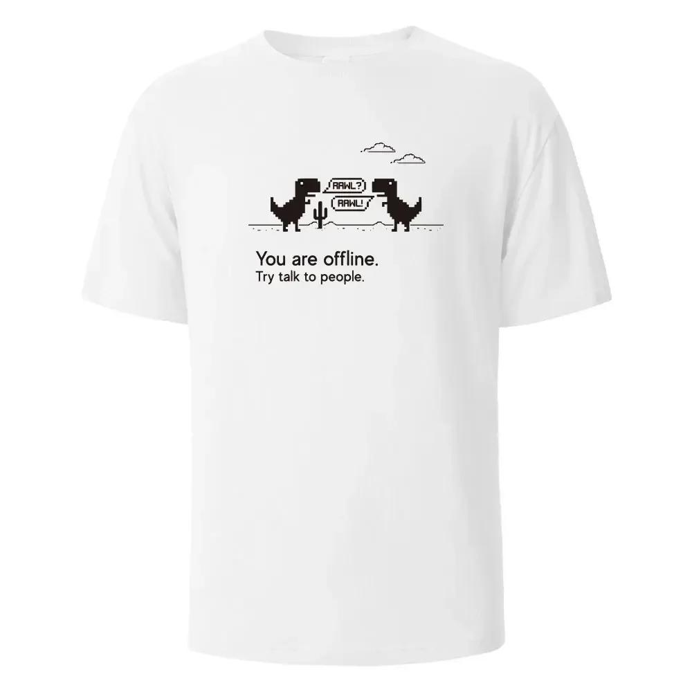 

Принтованная футболка Вы не в сети для мужчины и женщины 100% хлопок круглый вырез летняя футболка оверсайз повседневный топ с коротким рукавом XXXXXL белый