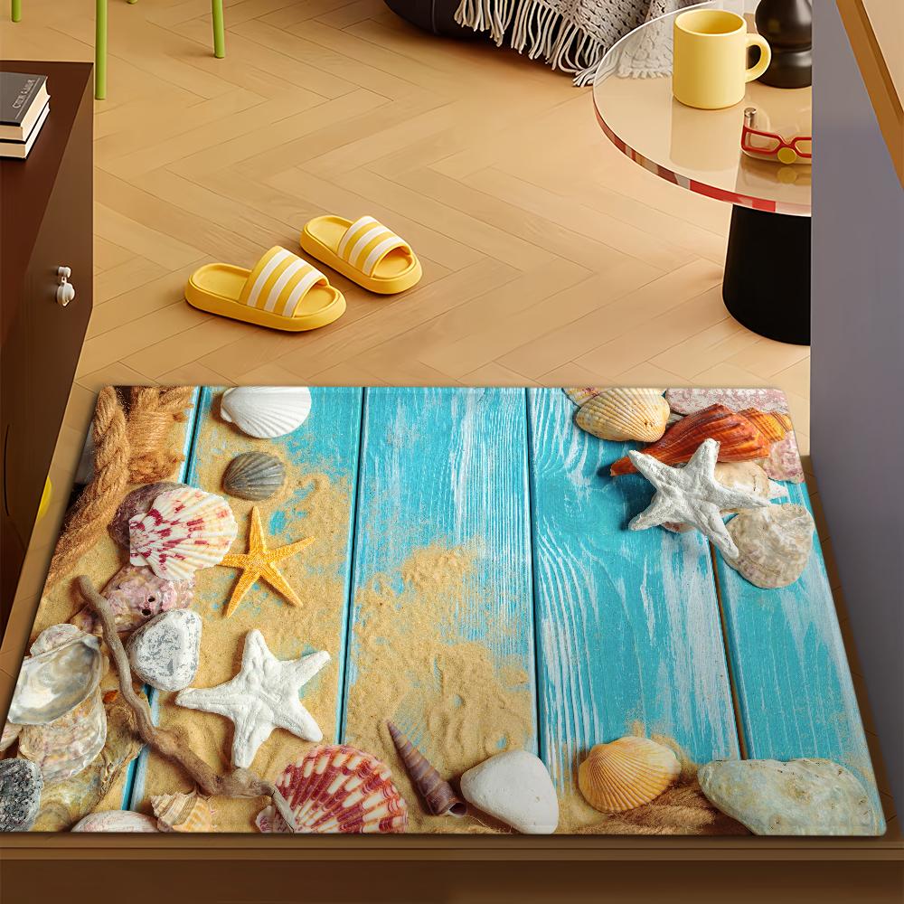 Summer Shell Seashell Ocean Beach Door Mat Microfiber Decorative Versatile Flannel Floor Mat Quick Dry Absorbent Non-slip Sole