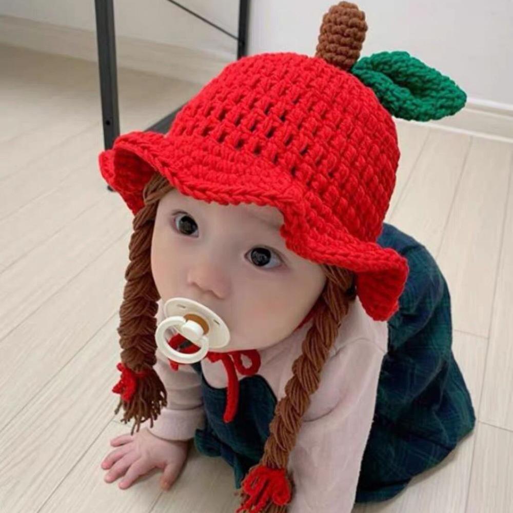 

Cherry Wig Knitted Hat Bow Kids Warm Hats Cute Baby Beanie Cap Winter Style 3