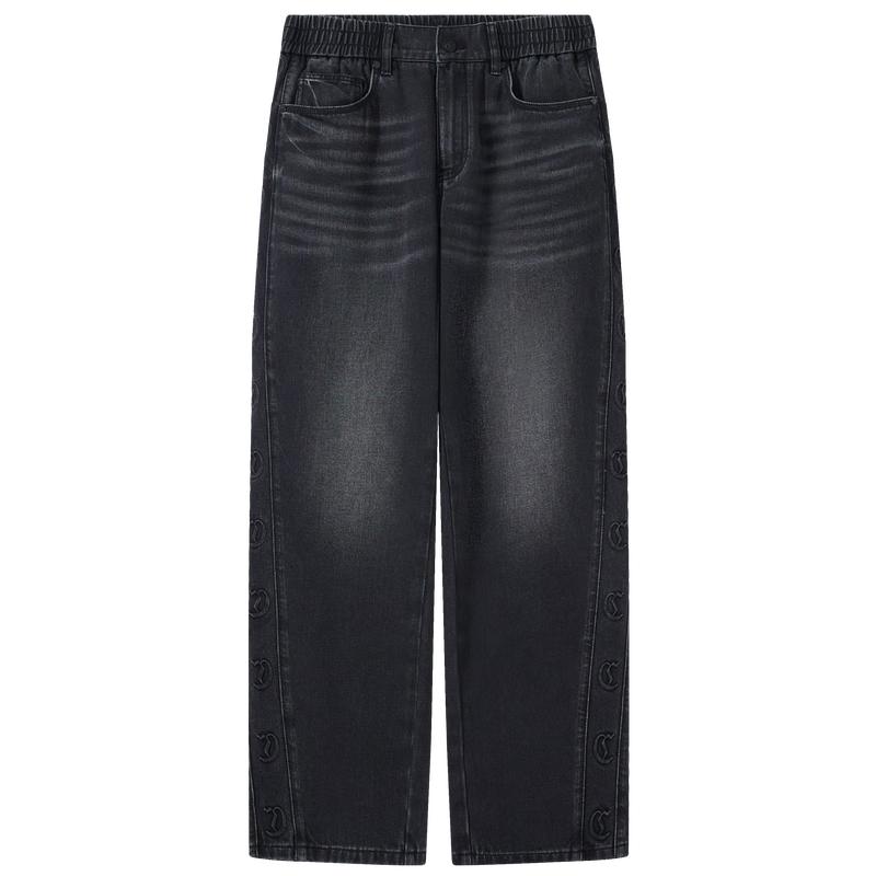 CABBEEN Men's Black Bull D9 Logo Loose Straight Denim Pants