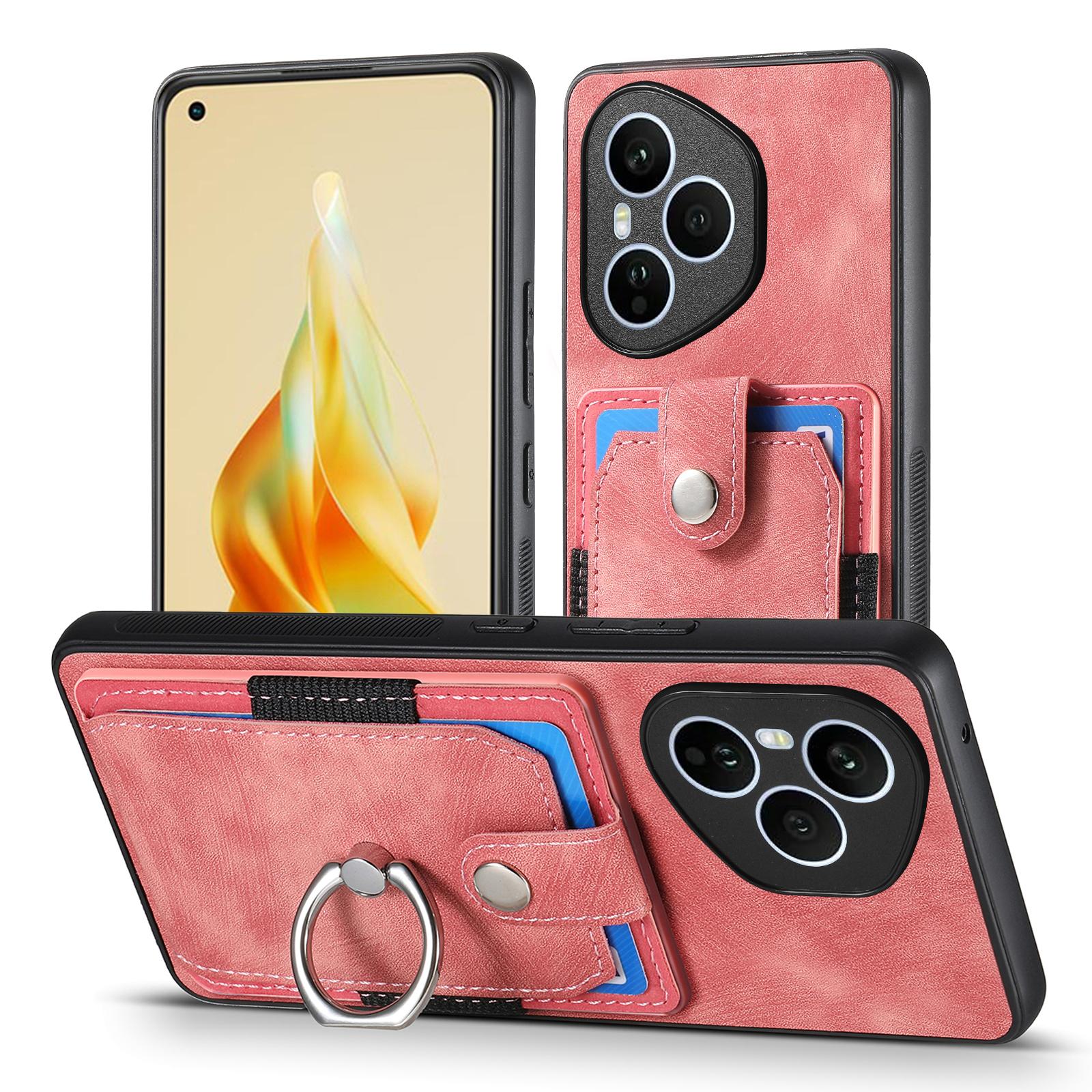 

For Honor 400 Pro 5G (Global) Phone Case Leather Back Cover with Card Slots Kickstand Pink