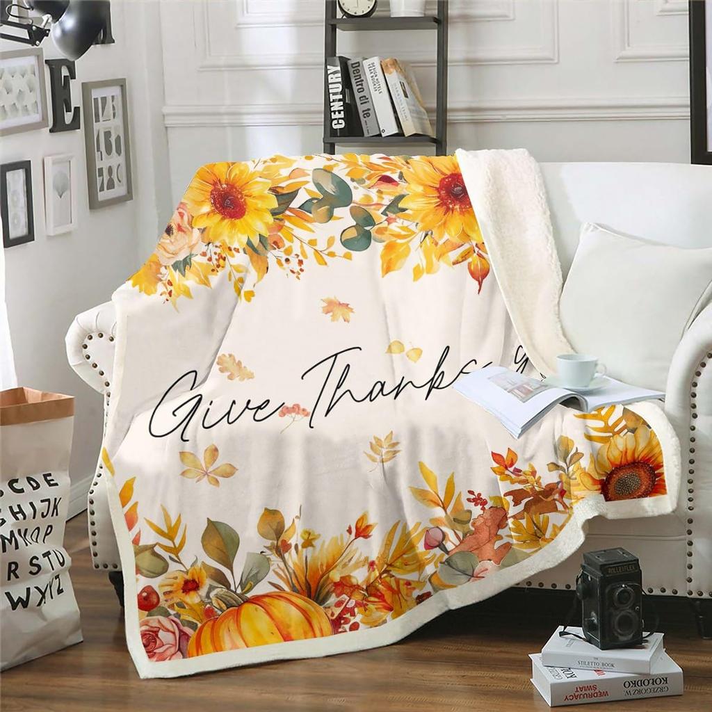 Boys Thanksgiving Gnome Throw Blanket Fall Maple Leaf Flannel Blanket,Pumpkin Farm Harvest Fleece Blanket Rustic Farmhouse Decor