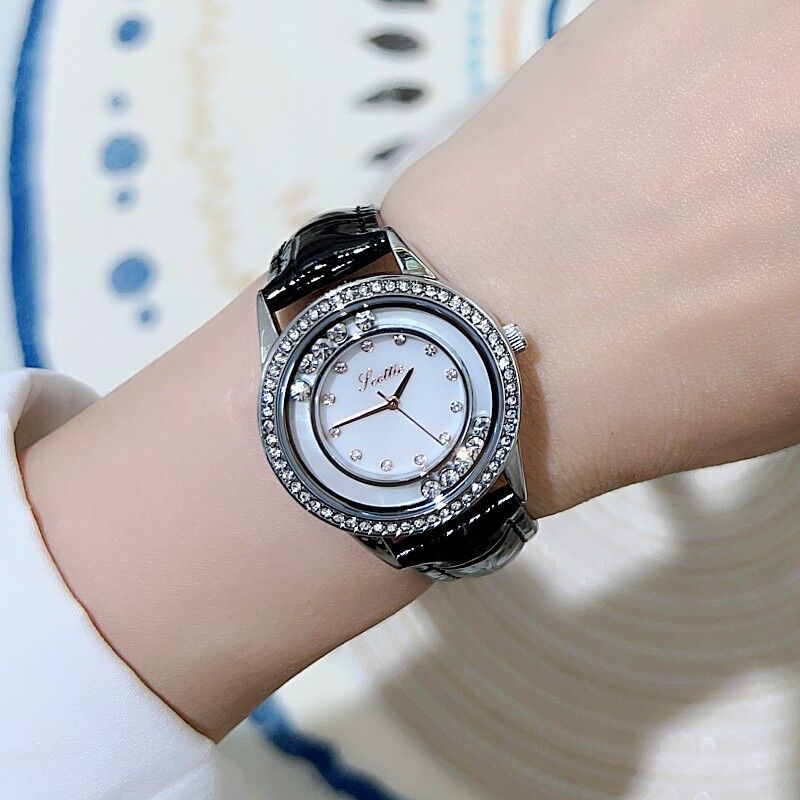 Personalized Leather Strap Watch Happy Diamond Ladies Watch Steel Strap Rose Gold Watch Femininity